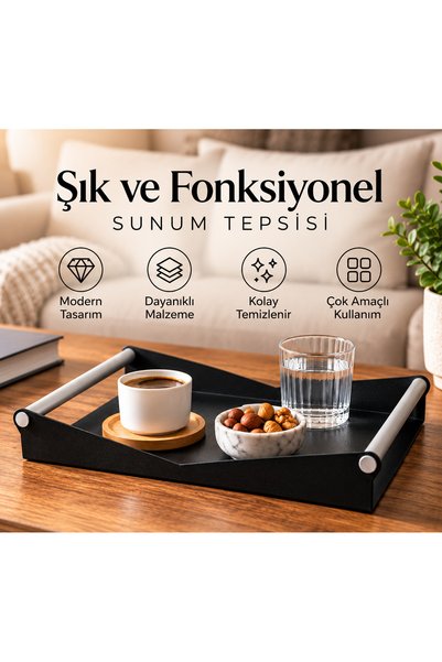 Lilasso Home Multi-Purpose Tray Black Presentation Tray – Decorative Coffee a...