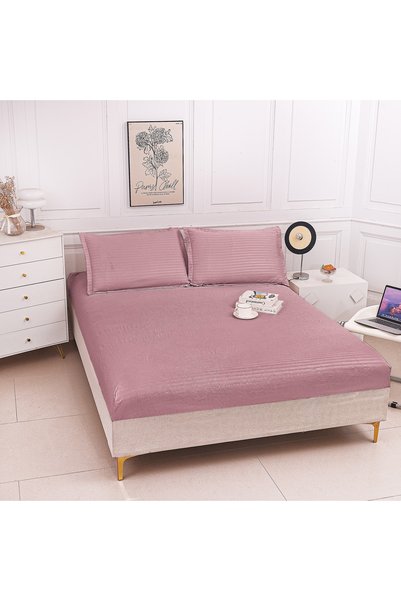 Truva Home Set Husă Pat Dublu cu Elastic din Damasc Subțire | 3 Piese (Husă 1...