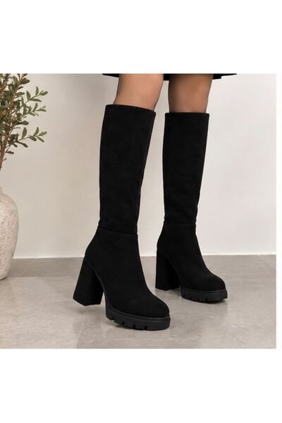 kıvanç kundura Women's Suede Zippered Heeled Boots