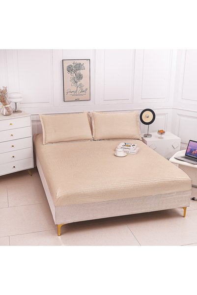 Truva Home Set Husă Pat Dublu cu Elastic din Damasc Subțire | 3 Piese (Husă 1...