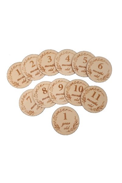 OEM Set 12 Discuri Lemn Plop 12cm, 1-11Luni + 1 An, Baby Milestone, Grosime 4...