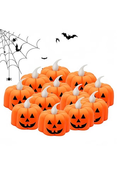 TAPIT 12Pcs Pumpkin Tealights Candles Flameless Halloween Party Decorations, ...