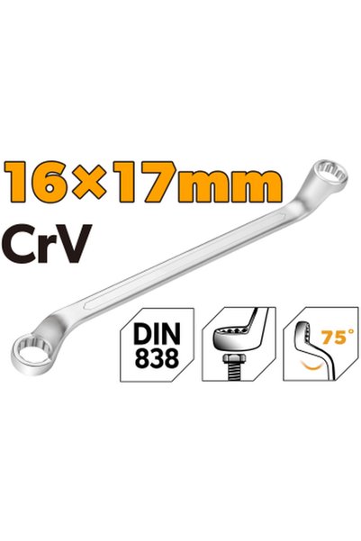 TOLSEN مفتاح ربط مزدوج الحلقة Cr-V CP DIN مقاس 16×17 مم