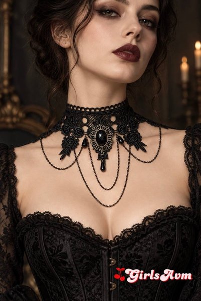 Girlsavm Kadın Siyah Dantel Choker Kolye Gotik Vintage Taşlı Zincirli Şık Alt...