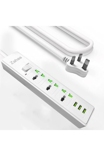 Generic سلك تمديد عالمي مع 3 مقابس كهربائية و3 منافذ USB، شريط طاقة ثلاثي الم...