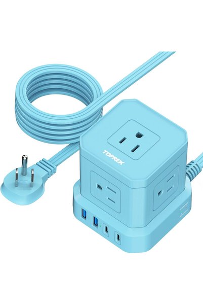 Generic شريط طاقة للسفر مع منفذ USB-C (3.0 أمبير)، واقي من زيادة التيار بمقبس...