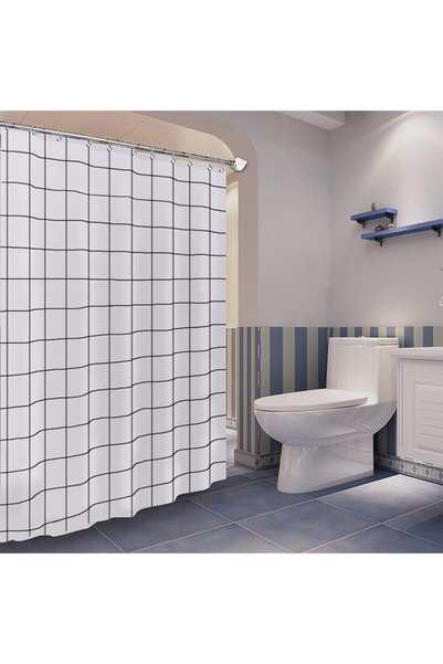 Generic White Grid Shower Curtain, 180 × 180cm Cloth Shower Curtain Liner, Wa...