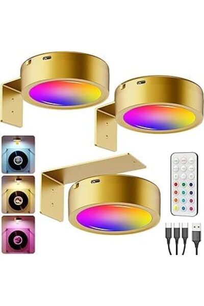 Generic 3 قطع من مصابيح الحائط LED القابلة لإعادة الشحن، 13 لونًا من أضواء RG...