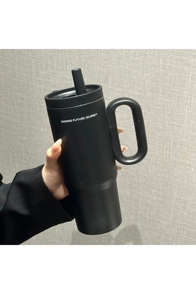 Choice 750ml black 720ML Stainless Steel Thermos Cup with Straw & Handle Ice ...