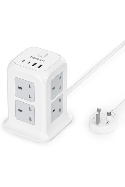 Generic وصلة تمديد كهربائية بـ 8 منافذ وطول 2 متر مع 4 فتحات USB (2 منفذ USB-C)