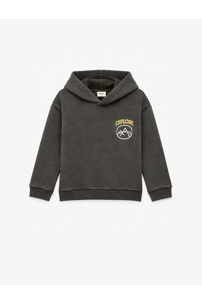 Koton Printed Şardonlu Long Sleeve Hooded Oversize Sweatshirt