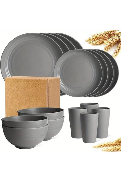 Generic طقم عشاء بلاستيكي، أطباق عشاء للمطبخ تكفي لـ 4 أشخاص، أطباق حلويات، أ...