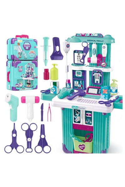 MalPlay 3 in 1 Medical Cabinet Playset, transformable suitcase type with work...