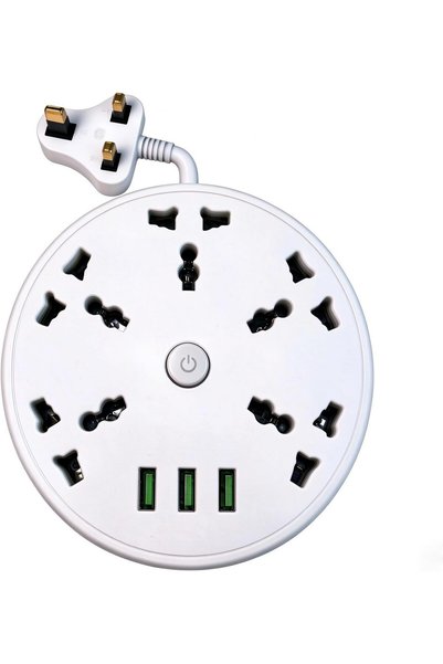 Generic شريط طاقة قابل للسحب، 5 منافذ تيار متردد بريطانية مع منافذ USB، سلك ت...