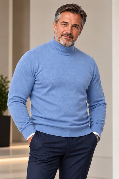 Baran Işık Rüya Men's Half Turtleneck 100% Knitwear Sweater – Stylish and Com...