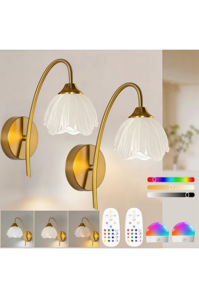 Choice Multicolor Petal-2Pack Battery-Powered Wall Light, Gold Wireless Charg...