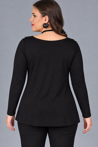 Curvy Trend Büyük Beden V Yaka Fırfırlı Detaylı Uzun Kol Viskon Bluz