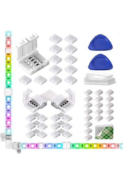 Generic 40 Pack 4 Pin LED Strip Connector, 10mm 5050 RGB LED Light Strip Conn...