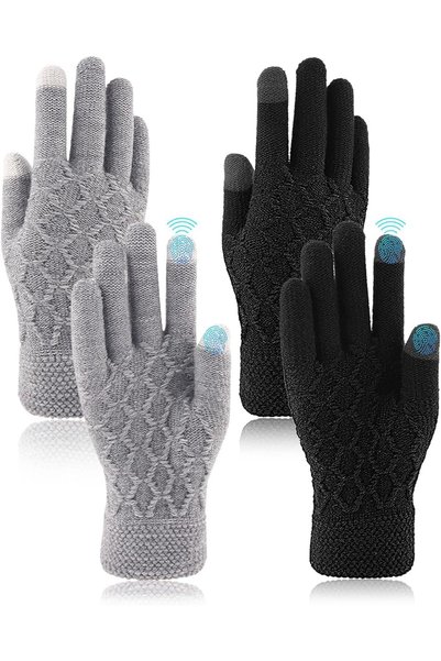 AZONEE Winter Thermal Touchscreen Gloves - Warm Knit for Men Women, Thick Fle...