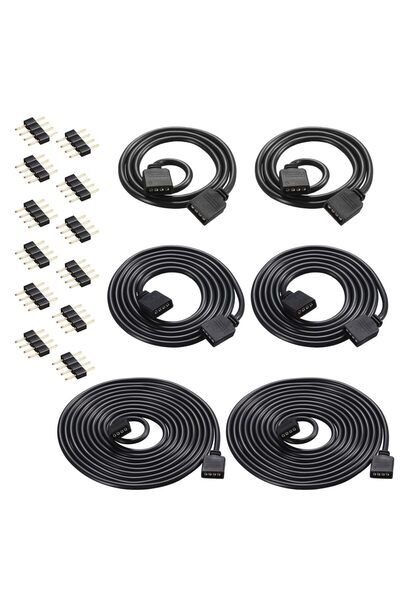 Generic مجموعة كابلات تمديد LED RGB ذات 4 دبابيس، 6 قطع، مع 12 موصلًا، تتضمن ...