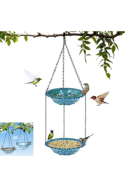 LinJie Bird Bath Feeder Outdoor, 2 in 1 Hanging Bird Bath and Feeder, Double ...