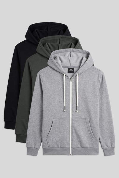 TOMMY LIFE Standard Mold Basic 3-Pack Black-Khaki-Grey Melange Men's Sweatshi...