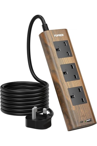 Generic مقبس تمديد ثلاثي الاتجاهات بنقشة خشبية مع منافذ USB، حماية من ارتفاع ...