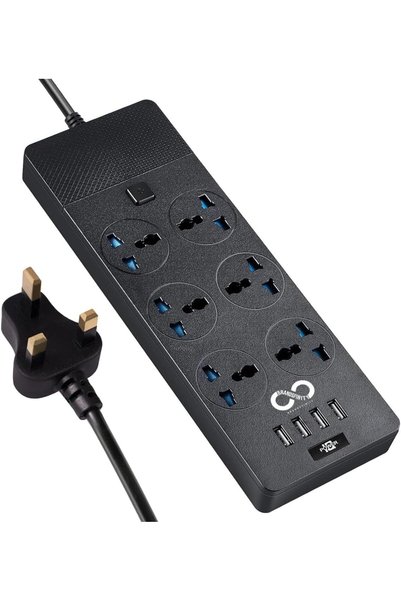 Generic سلك تمديد مع 6 منافذ كهربائية و4 منافذ USB، شريط طاقة بطول 2 متر، ملح...