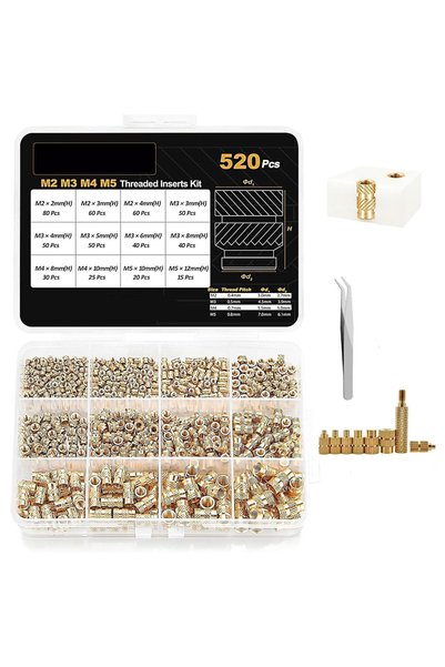Generic 520 قطعة من مسامير اللولب النحاسية M2 M3 M4 M5 القابلة للتسخين - صوام...