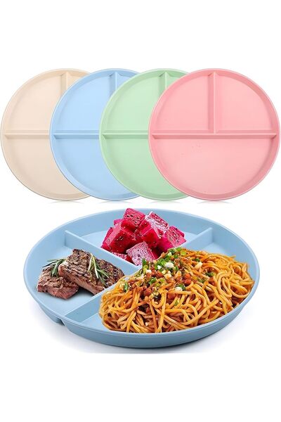 Generic Divided Plates, 4 Pcs Unbreakable 3-Section Portion Control Dish, 9 I...
