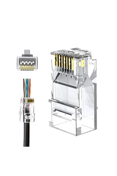Generic موصلات RJ45 من النوع Pass Through، عبوة من 50 قطعة، موصلات Cat6/Cat5e...