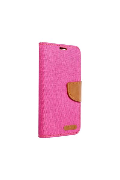 canvas Husă flip cover pentru Apple iPhone 15 Plus, roz