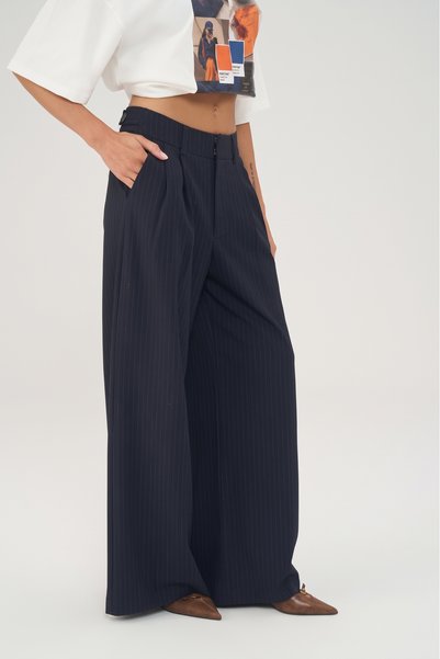 MAI STUDIOS CO. Rosaliya Striped Navy Blue Palazzo Trousers
