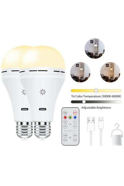 Choice مصباح LED قابل لإعادة الشحن بمنفذ USB-C E27 (عبوة من قطعتين) مع تحكم ع...