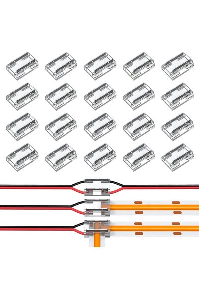 Generic موصلات شريط إضاءة LED من نوع COB، 20 قطعة، 8 مم، 2 دبوس، مشابك شريطية...