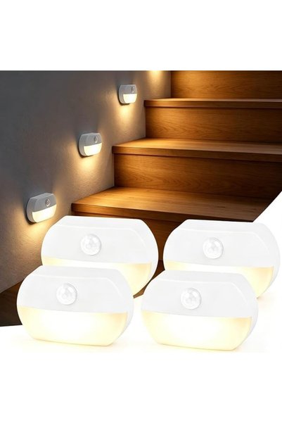 Generic مصباح ليلي بمستشعر حركة LED، 4 قطع، يعمل بالبطارية، إضاءة للدرج، 3000...