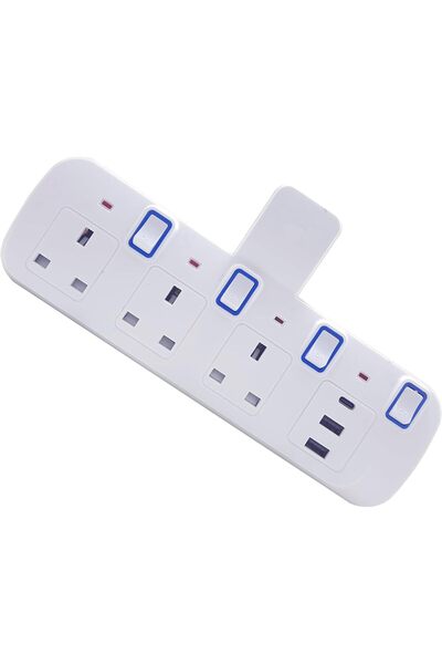 Generic محول طاقة ثلاثي المنافذ مع منفذين USB ومنفذ PD من النوع C و3 مقابس كه...