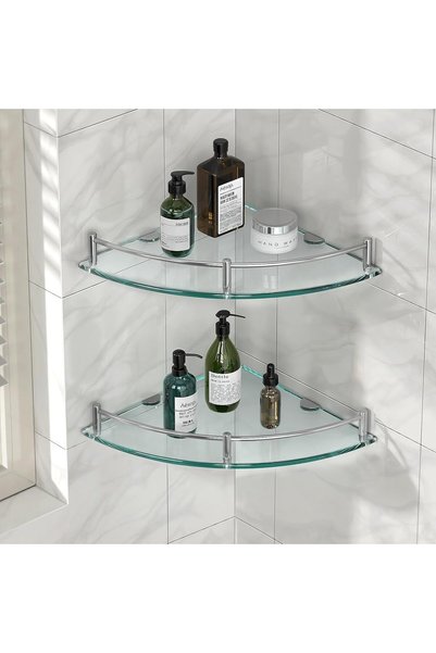 Generic Glass Shower Shelves Caddies Tempered Bathroom Glass Shelf with Rail ...
