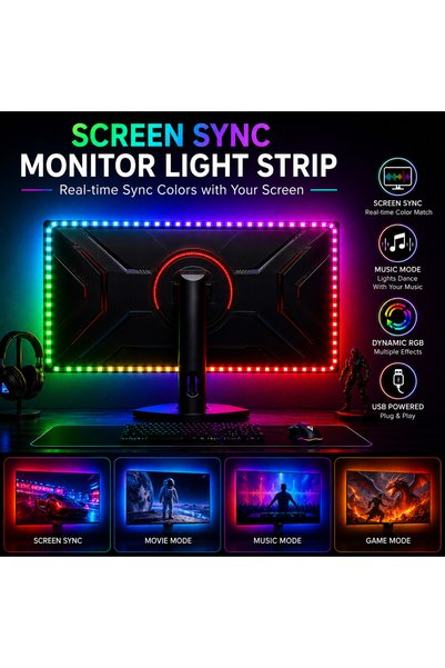 Choice إضاءة خلفية متزامنة من 3M WACUAAO للشاشات من 20 إلى 49 بوصة، أضواء LED...