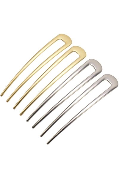 Noonedibs Set de 4 ace de păr simple în formă de U, metalice, cu furculițe, c...