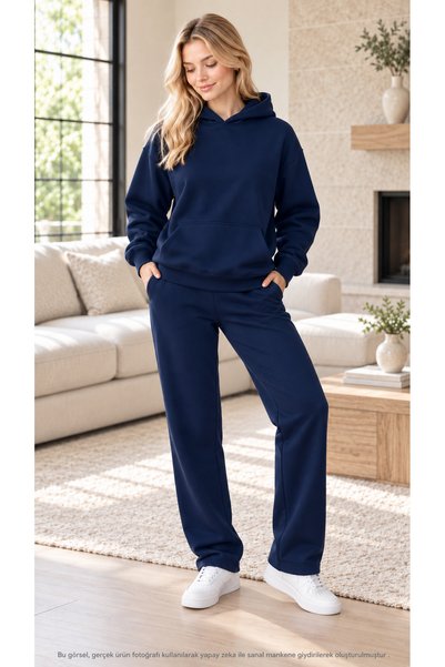caddekombin Women's Basic Hooded Tracksuit Set - Draped Relaxed Fit Sweatshir...