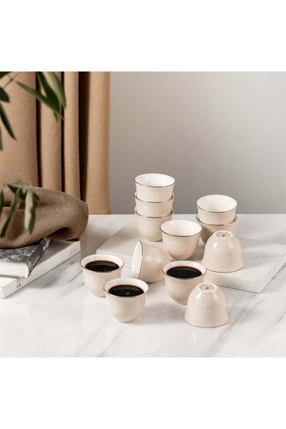 Otantik Home 12-Piece Arabic Coffee Cup Set by Oktara - Beige + Silver