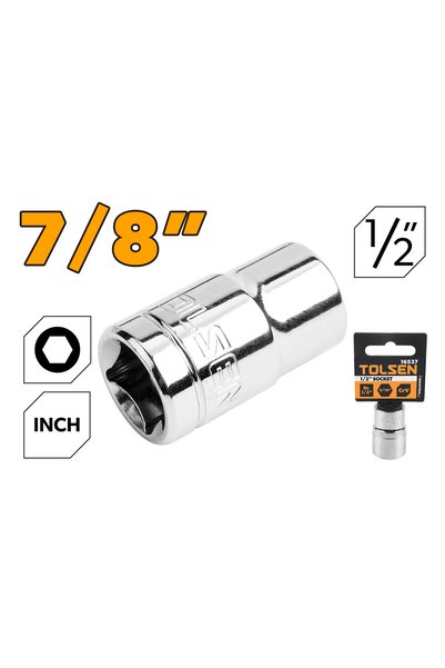 TOLSEN مقبس محرك 1/2 بوصة مفتاح ربط سداسي Cr-V CP مصقول مقاس 7/8 بوصة
