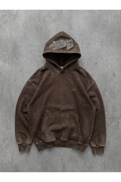 HAI COLLECTİON Black Oversize Hooded Sweatshirt Cotton Printed Unisex