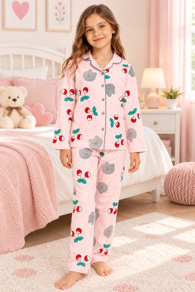 Harika KIDS Girl's Button-Down Printed Pajama Set