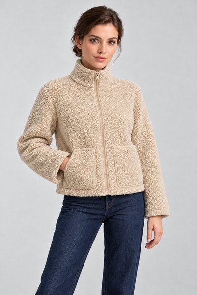 Kurun's Collection Cepli Fermuarlı Sherpa Kuzu Kumaş Ceket
