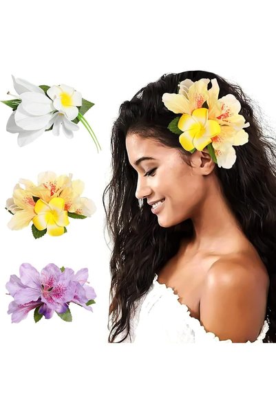 Generic مشابك شعر على شكل زهور هاواي اصطناعية، 3 قطع من دبابيس الشعر الاستوائ...