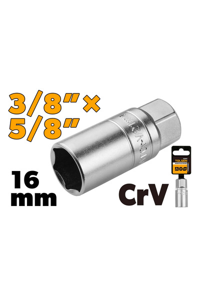 TOLSEN Spark Plug Socket Cr-V CP Satin 3/8 IN.x5/8 IN.