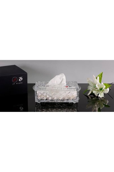 JT ELE GLASSWARE 君彤玻璃 علبة مناديل زجاجية من JT بتصميم ماسي مستطيلة الشكل، حام...
