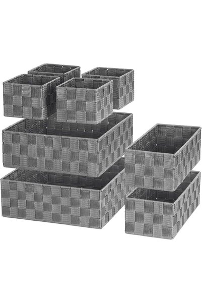 Generic سلال منسوجة، سلال تخزين للتنظيم (مجموعة من 8 قطع)، سلال مكعبة الشكل م...